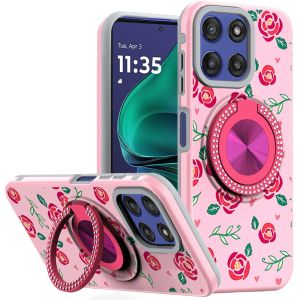 For Moto G Stylus 5G 2025 Metal Diamond CD Pattern Design Matte Finished Hybrid with Rotational Ring [Car Mount Friendly] Case - 10