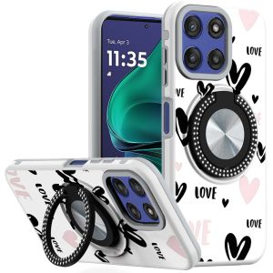 For Moto G Stylus 5G 2025 Metal Diamond CD Pattern Design Matte Finished Hybrid with Rotational Ring [Car Mount Friendly] Case - 2