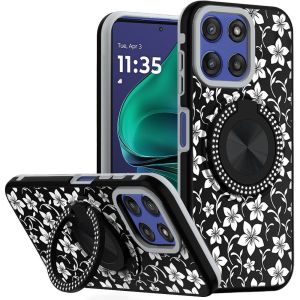 For Moto G Stylus 5G 2025 Metal Diamond CD Pattern Design Matte Finished Hybrid with Rotational Ring [Car Mount Friendly] Case - 7