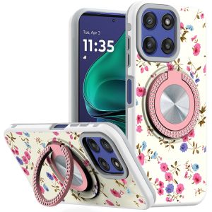 For Moto G Stylus 5G 2025 Metal Diamond CD Pattern Design Matte Finished Hybrid with Rotational Ring [Car Mount Friendly] Case - 8