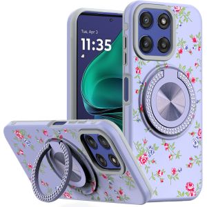 For Moto G Stylus 5G 2025 Metal Diamond CD Pattern Design Matte Finished Hybrid with Rotational Ring [Car Mount Friendly] Case - 9