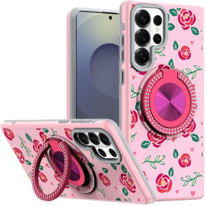 For Samsung s26 Ultra Metal Diamond CD Pattern Design Matte Finished Hybrid with Rotational Ring [Car Mount Friendly] Case - 10