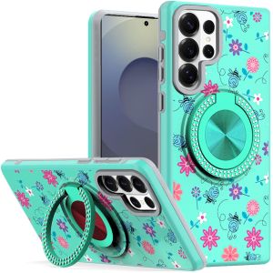 For Samsung s26 Ultra Metal Diamond CD Pattern Design Matte Finished Hybrid with Rotational Ring [Car Mount Friendly] Case - 6