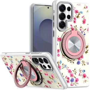 For Samsung s26 Ultra Metal Diamond CD Pattern Design Matte Finished Hybrid with Rotational Ring [Car Mount Friendly] Case - 8