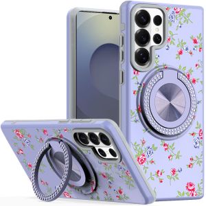 For Samsung s26 Ultra Metal Diamond CD Pattern Design Matte Finished Hybrid with Rotational Ring [Car Mount Friendly] Case - 9