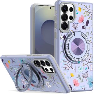 For Samsung s26 Ultra Metal Diamond CD Pattern Design Matte Finished Hybrid with Rotational Ring [Car Mount Friendly] Case - Lavender Floral