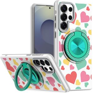 For Samsung s26 Ultra Metal Diamond CD Pattern Design Matte Finished Hybrid with Rotational Ring [Car Mount Friendly] Case - Pastel Hearts