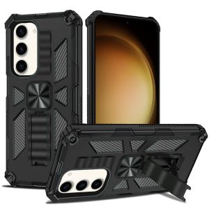 For Samsung S23 Plus Rockstar Machine Magnet Mount Friendly Kickstand Case Cover - Black/Black