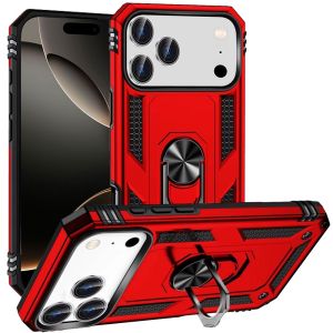For iPhone 17 Pro Ring Magnetic Kickstand Hybrid Case Cover - Red