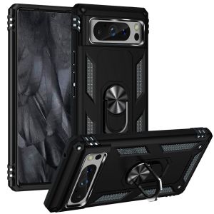 For Google Pixel 8 Pro 5G Ring Magnetic Kickstand Hybrid Case Cover - Black