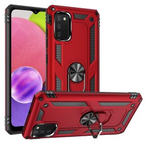 For Samsung Galaxy A03s Ring Magnetic Kickstand Hybrid Case Cover - Red