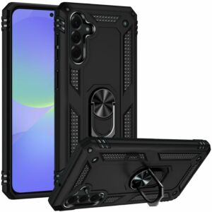For Samsung Galaxy A37 Ring Magnetic Kickstand Hybrid Case Cover - Black