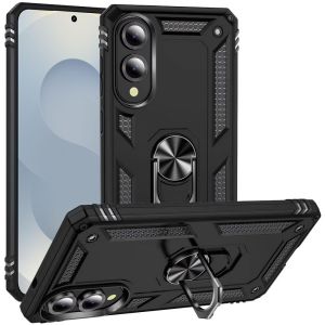 For Samsung Galaxy s25 Edge Ring Magnetic Kickstand Hybrid Case Cover - Black