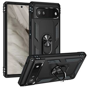 For Google Pixel 7A Ring Magnetic Kickstand Hybrid Case Cover - Black