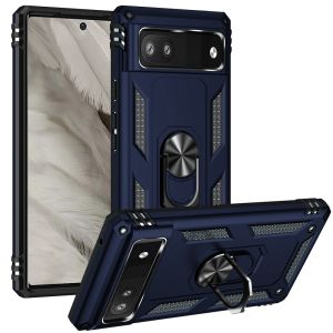 For Google Pixel 7A Ring Magnetic Kickstand Hybrid Case Cover - Blue