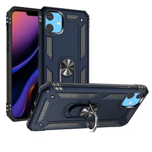 For Apple iPhone 11 (XI6.1) Ring Magnetic Kickstand Hybrid Case Cover - Blue