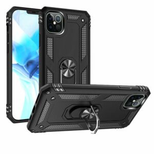 For iPhone 13/14 Ring Magnetic Kickstand Hybrid Case Cover - Black