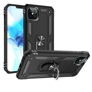 For AppleiPhone 11 Pro Max Ring Magnetic Kickstand Hybrid Case Cover - Black