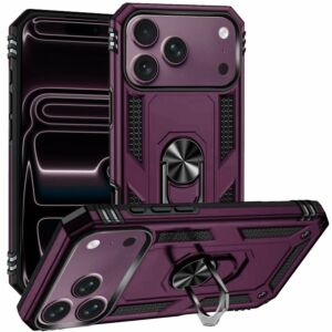 For Apple iPhone 18 Pro Max Ring Magnetic Kickstand Hybrid Case Cover - Dark Cherry