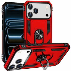 For Apple iPhone 18 Pro Max Ring Magnetic Kickstand Hybrid Case Cover - Red