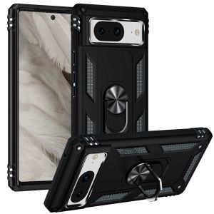 For Google Pixel 8 5G Ring Magnetic Kickstand Hybrid Case Cover - Black