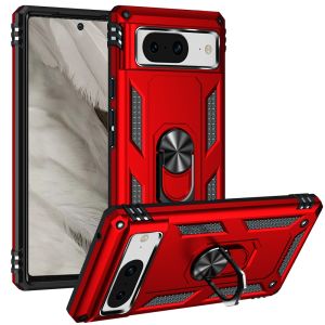 For Google Pixel 8 5G Ring Magnetic Kickstand Hybrid Case Cover - Red