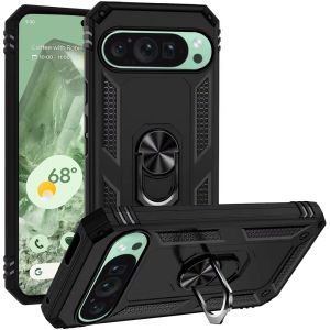 For Google Pixel 9 6.3inch Ring Magnetic Kickstand Hybrid Case Cover - Black
