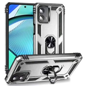 For Motorola Moto G Power 5g 2024 Ring Magnetic Kickstand Hybrid Case Cover - Silver
