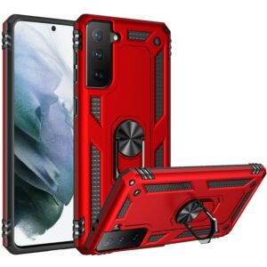 For Samsung Galaxy S22 Magnetic Ring Kickstand Hybrid Case Cover - Red