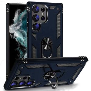 For Samsung S23 Plus Ring Magnetic Kickstand Hybrid Case Cover - Blue
