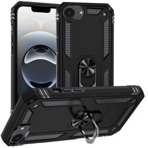 For iPhone 16E / SE4 Ring Magnetic Kickstand Hybrid Case Cover - Black