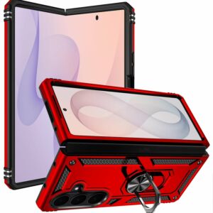For Samsung Z Fold 8 Ultra Ring Magnetic Kickstand Hybrid Case Cover - Red