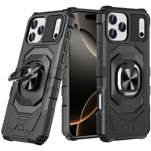 For iPhone 17 Pro Max Robotic Hybrid with Magnetic Ring Stand Case Cover - Black