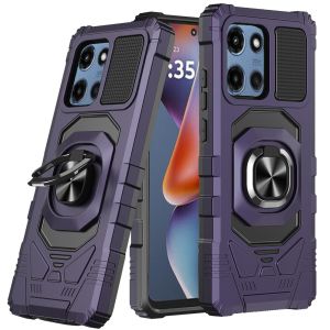 For Motorola Moto G 5G 2025 Robotic Hybrid with Magnetic Ring Stand Case Cover - Dark Purple