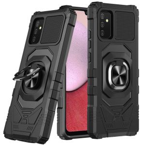 For Samsung A14 5G Robotic Hybrid with Magnetic Ring Stand Case Cover - Black