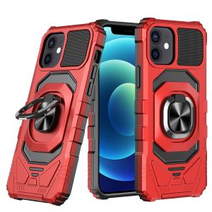 For iPhone 13/14 Robotic Hybrid with Magnetic Ring Stand Case Cover - Red