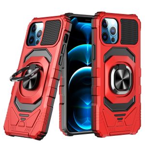 For iPhone SE 3 (2022) SE/8/7 Robotic Hybrid with Magnetic Ring Stand Case Cover - Red