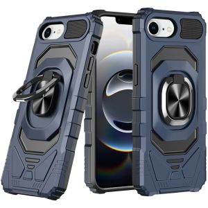 For Samsung Galaxy S22 Ultra Robotic Hybrid with Magnetic Ring Stand Case Cover - Dark Blue