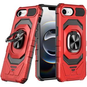 For Samsung Galaxy S22 Ultra Robotic Hybrid with Magnetic Ring Stand Case Cover - Red