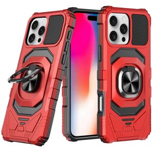 For iPhone 16 Pro 6.3 inch Robotic Hybrid with Magnetic Ring Stand Case Cover - Red