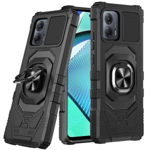 For Motorola Moto G Power 5g 2024 Robotic Hybrid with Magnetic Ring Stand Case Cover - Black
