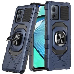 For Motorola Moto G Power 5g 2024 Robotic Hybrid with Magnetic Ring Stand Case Cover - Dark Blue