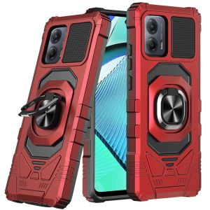 For Motorola Moto G Power 5g 2024 Robotic Hybrid with Magnetic Ring Stand Case Cover - Red