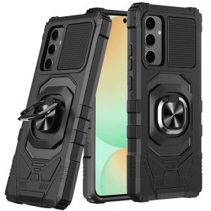 For Samsung S24 FE Robotic Hybrid with Magnetic Ring Stand Case Cover - Black