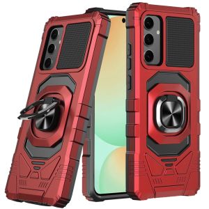 For Samsung S24 FE Robotic Hybrid with Magnetic Ring Stand Case Cover - Red