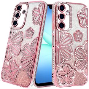 For Samsung A17 5G Pro Max Shimmer Glitter Floral Design Thick TPU Case Cover - Rose Gold