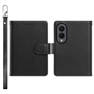For Samsung Z Fold 8 Classic Leather Wallet Folio Case with wrist strap - Black