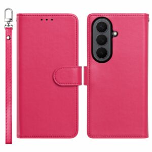 For Samsung Z Fold 8 Ultra Classic Leather Wallet Folio Case with wrist strap - Hot Pink