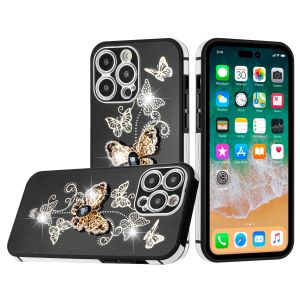 For Apple iPhone 14 PRO 6.1" SPLENDID Glitter Butterfly Design TPU Case Cover - Black