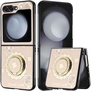 For Samsung Z Flip 6 SPLENDID Diamond Glitter Ornaments Engraving Case Cover - Good Luck Floral Gold